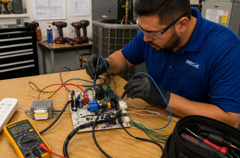 HVAC technician performing repairs