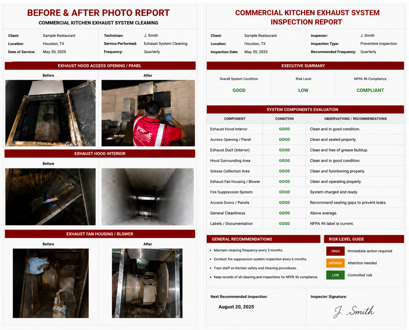 Detailed cleaning documentation and certification